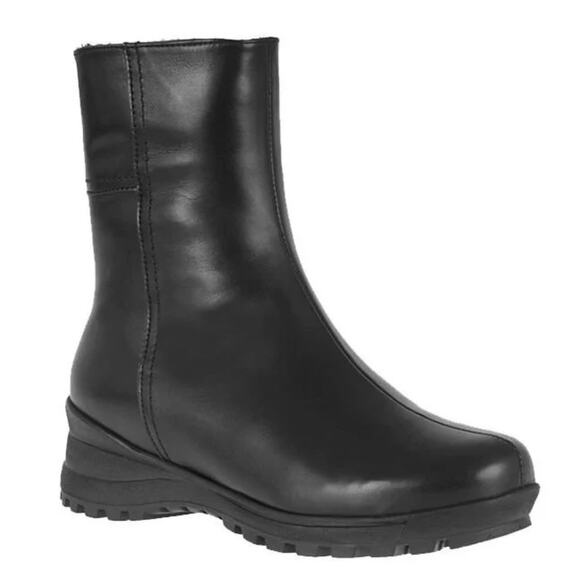 La Canadienne NWOB Aidan Shearling Lined Leather Bootie Black Size 6.5 Side Zip - Picture 2 of 10